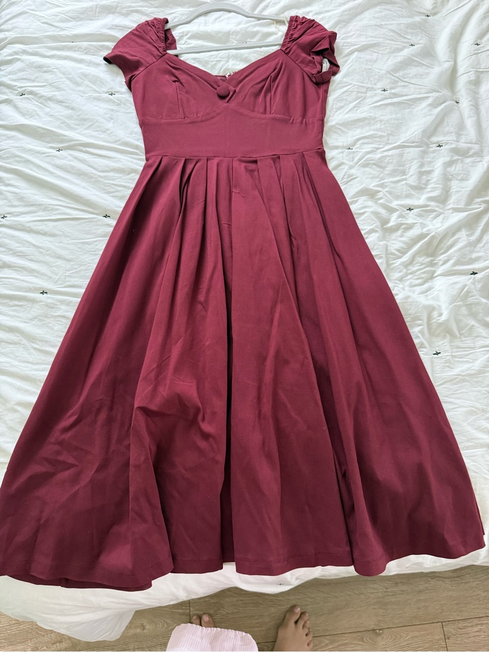 Unique Vintage Burgundy Midi Fit-and-Flare Dress